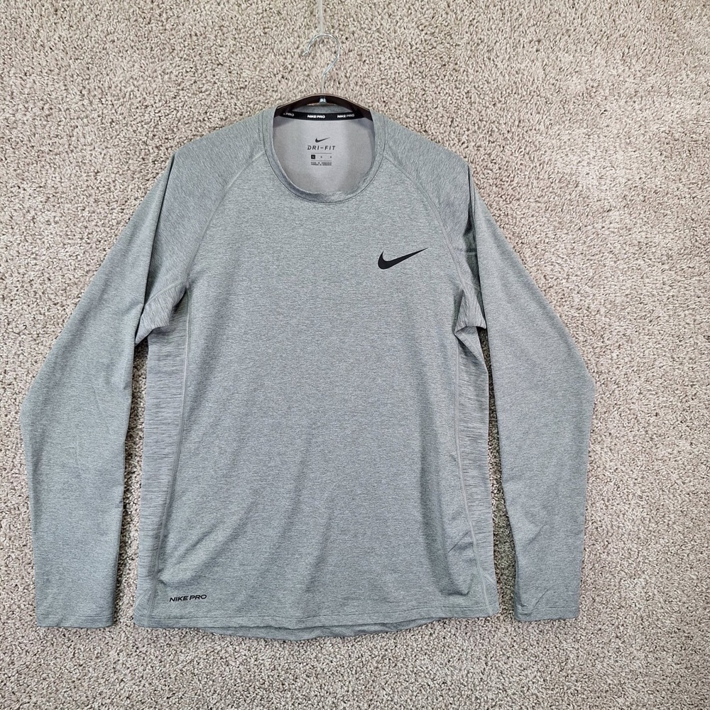 Nike Shirt Mens Large Gray Nike Pro Dri-FIT Raglan Long Sleeve Activewear Gym